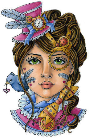 Steampunk Beauty Woman rubber stamp