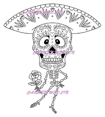 Mr. Bones Sugar Skull Skeleton Day of the Dead art rubber stamp Carmen Medlin Designs