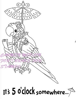 Special Delivery Parrot with Umbrella steampunk mech stylized rubber stamps Set with words