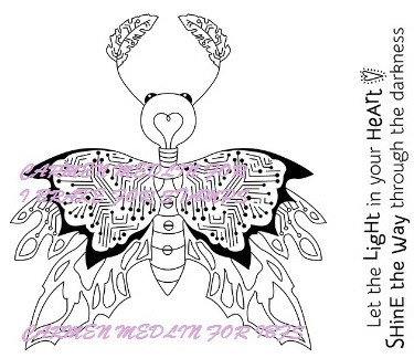 Radiant Moth Mech Steampunk style rubber stamp Set includes sentiment
