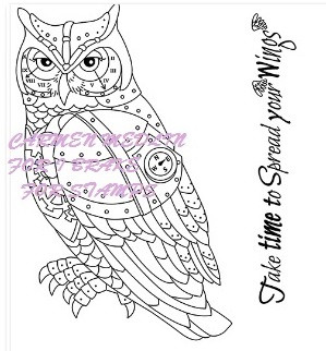 Wise Owl Mech Steampunk style rubber stamp Set with sentiment