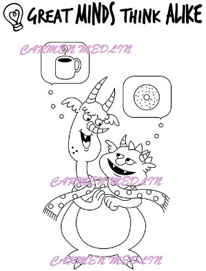 Great Minds Snacks Two Headed Dragon + Sentiment rubber stamps