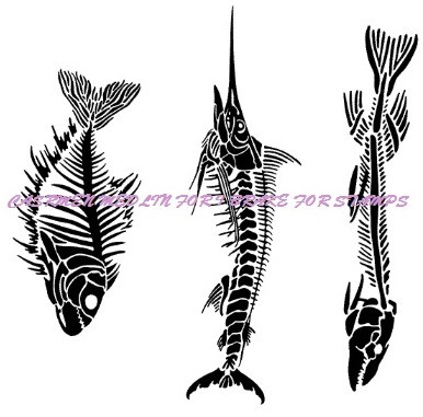 Fish Frames Bones Skeleton small art rubber stamps