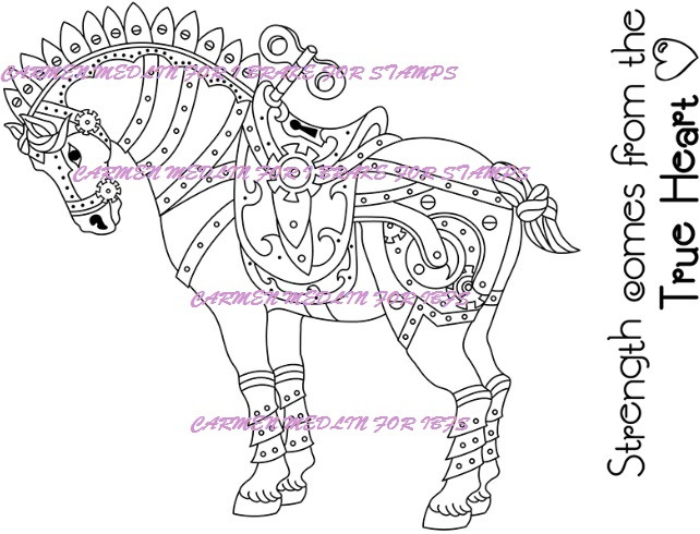 Elegant Steampunk Horse rubber stamps Peaceful Warrior Set