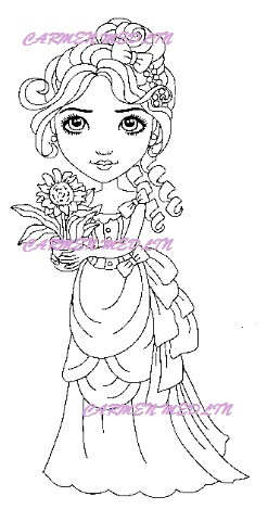 Vintage Eyes Fancy Dress Woman art rubber stamp