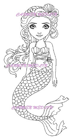 Oceanic Eyes Mermaid art rubber stamp