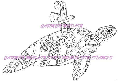 Steampunk Sea Turtle rubber stamp