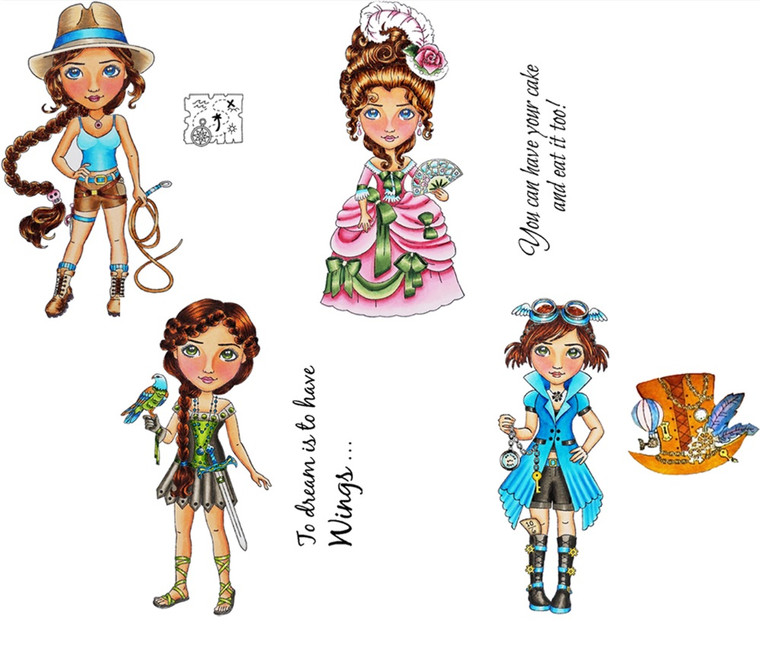 Steampunk, Warrior, Explorer, Queen  Women rubber stamps The Eyes of Adventure Complete Set Carmen Medlin Designs