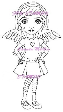 Woman with wings and heart shirt Angel Eyes rubber stamp Carmen Medlin Designs