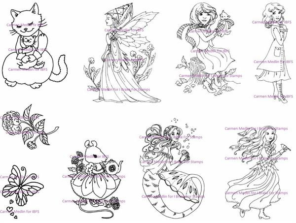 Cat Momma, Fairy Queen, Mermaid, Mouse more Reflections Set 1 rubber stamps