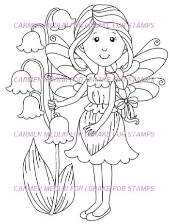 Lilette Fairy with flower dress rubber stamp