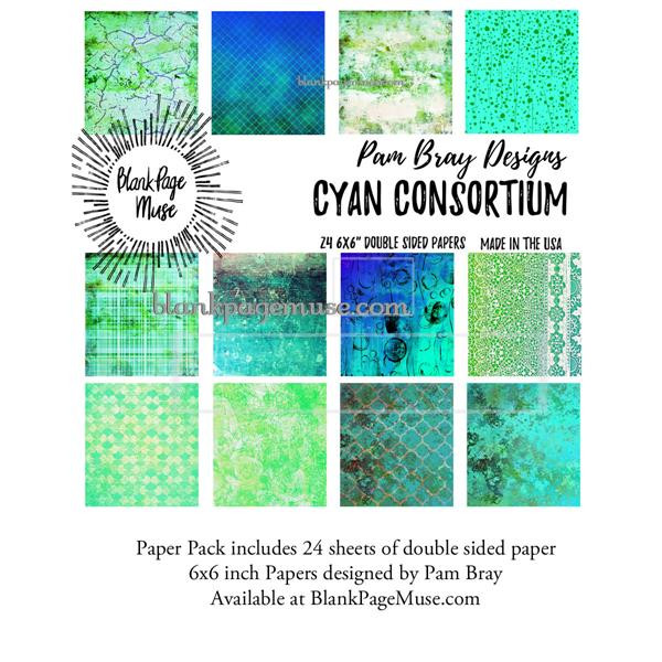 Cyan Consortium 6x6 inch sheets Paper Pack designed by Pam Bray PBpCC 1