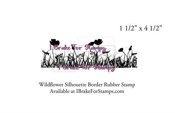 Wildflower Silhouette Border Style Red Rubber Stamp SB137-1 1