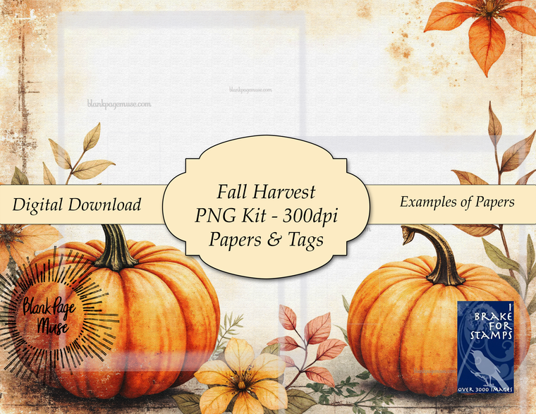 Digital Download Print at Home FALL HARVEST Junk Journal Cut and Glue Papercrafts Paper Pack with Bonus 300dpi PNG files