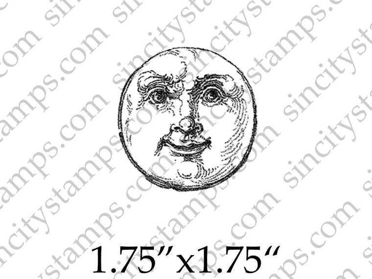 Small Round Line Art Moon Face Rubber Stamp SC81-2