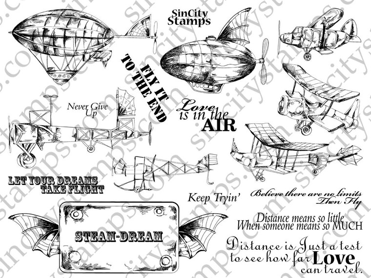 Vintage Transportation Steampunk Art Rubber Stamp Sheet SC105