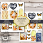 fall themed digital png files top print at home. sunflowers, plaid, hearts, fox, gnome, wood, pumpkins. designer printable papers designed by Pam Bray. 8 1/2 by 11 inch papers and art tags, ephemera.