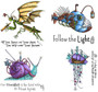 Steampunk Mech Animals (Set #2) rubber stamps: Snail, Praying Mantis, Lantern Fish, Jellyfish, 
