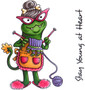 Stay Young at Heart Knitting Curiosity named Lovester rubber stamp Carmen Medlin Designs