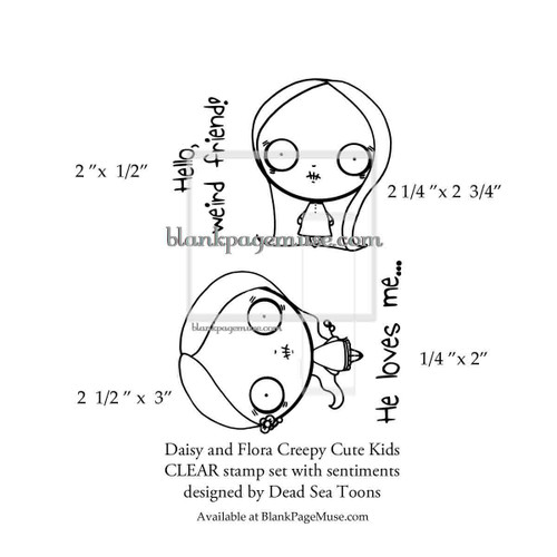 Daisy & Flora CLEAR Creepy Cute Kids Stamp Set designed by Dead