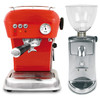 ASCASO DREAM Espresso Coffee Machine - V3 - GLOSS RED - ASCASO I-MINI Doser-less Coffee Grinder - ALUMINIUM - With Accessories