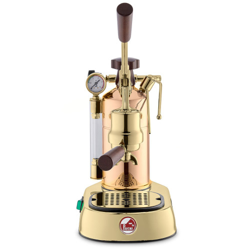 La Pavoni Professional COPPER and GOLDEN 1.6L Lever Espresso Coffee Machine - WOOD Handles - PRG