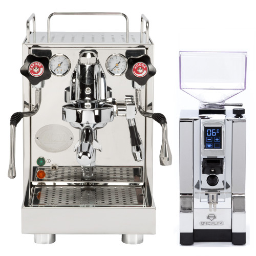 ECM Mechanika VI Slim e61 1.9L Espresso Coffee Machine - STAINLESS STEEL - Eureka Mignon Specialita' 55mm Flat Burr Coffee Grinder - CHROME - Package
