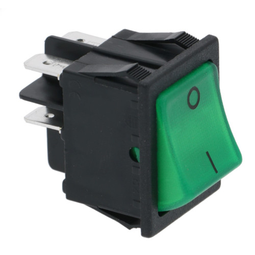 GREEN Illuminated DPST Switch "I" "O" ON-OFF - 30mm x 22mm - 16A 250V - 3319944 - PAVONI 435061