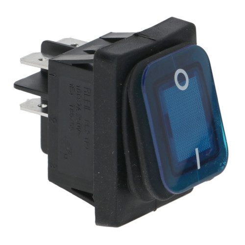 Blue Illuminated DPST Switch "I/O" - 30mm x 22mm - 16A 250V