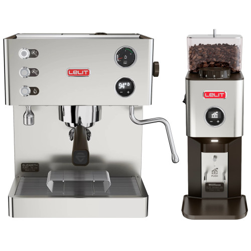 Lelit PL92T Elizabeth Double Boiler PID Espresso Coffee Machine - V3 -Lelit PL72 William 64mm Flat Burr Coffee Grinder - Brushed Stainless Steel - Package