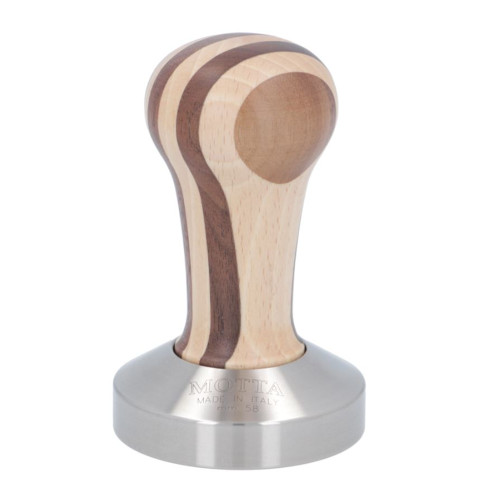 MOTTA Coffee Tamper 58mm Flat - STRIPED WOOD and STAINLESS STEEL - 6800