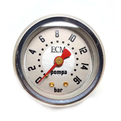 Pump Brew Pressure Gauge / Manometer 16 BAR - Silver Face - OD 57.5mm - Hole 52.5mm - 1/8" BSPF Connection - ECM P6049