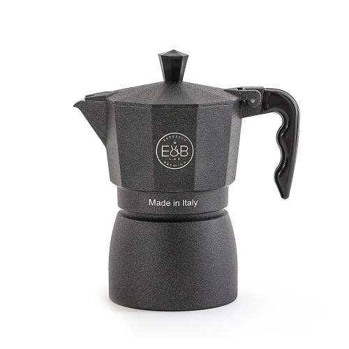 E&B LAB Precision Stovetop Espresso Coffee Maker Moka Pot - 3 CUP - ALUMINIUM BLACK TEXTURE