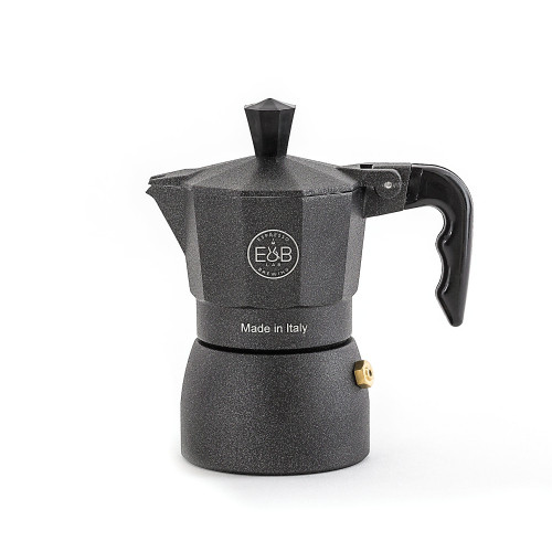 E&B LAB Precision Stovetop Espresso Coffee Maker Moka Pot - 1 CUP - ALUMINIUM BLACK TEXTURE