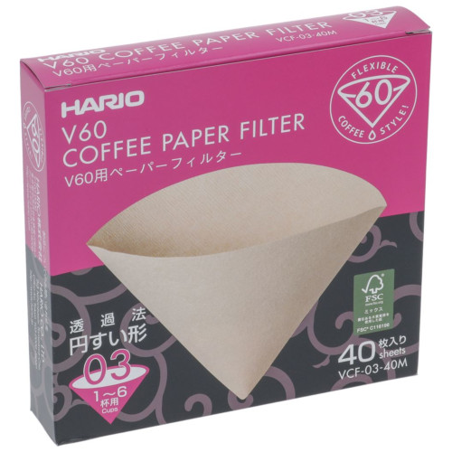 HARIO V60 Coffee Filter Papers - SIZE 03 - 6 CUP - NATURAL BROWN - 40x Filters - VCF-03-40M
