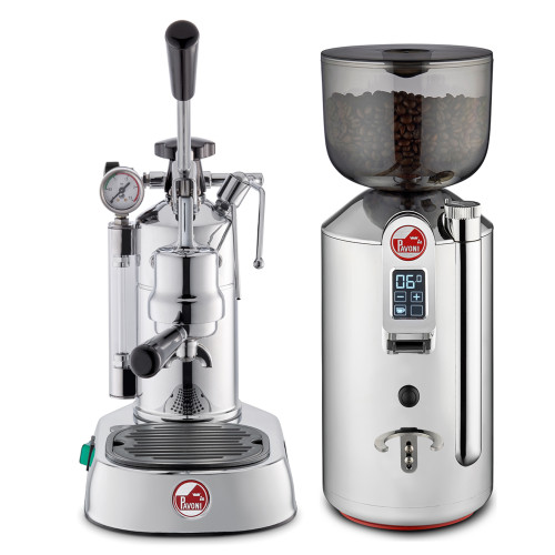 PAVONI PROFESSIONAL LUSSO 1.6L Lever Espresso Coffee Machine - PAVONI CILINDRO Coffee Grinder - CHROME - Package