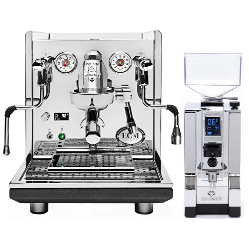 ECM Synchronika II e61 Double Boiler PID 0.75/2L Espresso Coffee Machine - STAINLESS STEEL - Eureka Mignon Specialita' 55mm Coffee Grinder - CHROME - Package