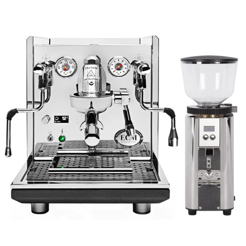 ECM Synchronika II e61 Double Boiler PID 0.75/2L Espresso Coffee Machine - STAINLESS STEEL - ECM C-Automatik 54mm Flat Burr Coffee Grinder - STAINLESS STEEL - Package