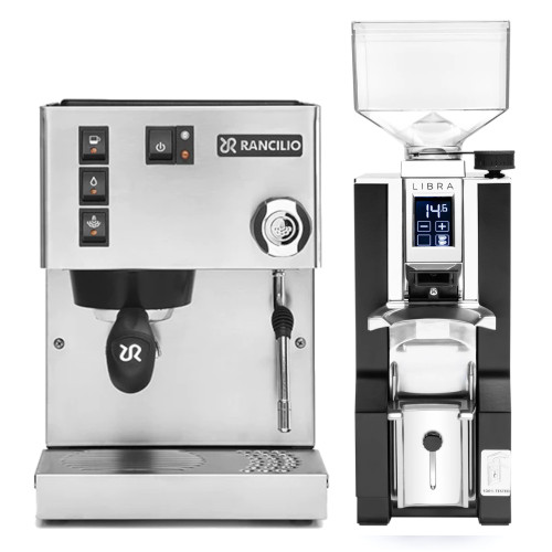 Rancilio Silvia M Single Boiler Espresso Coffee Machine - STAINLESS STEEL - Eureka Mignon Libra Coffee Grinder - BLACK - Package