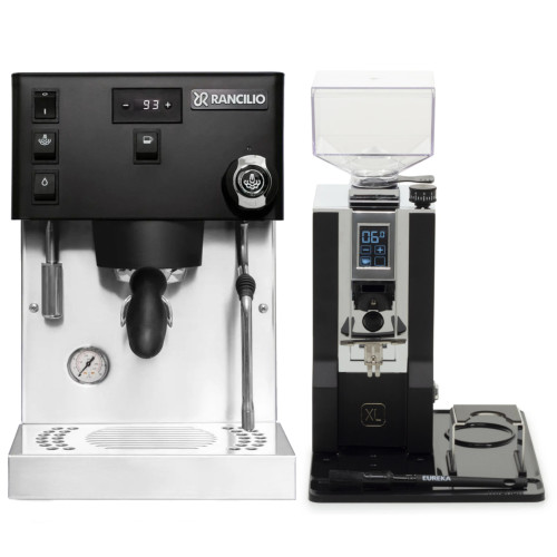 Rancilio Silvia Pro X Double Boiler PID Espresso Coffee Machine - BLACK - Eureka Oro Mignon XL Flat Burr Coffee Grinder - BLACK - Package