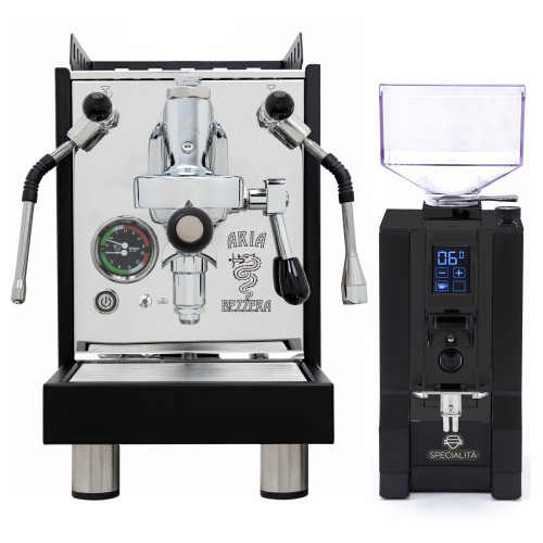 Bezzera Aria e61 1.5L Espresso Coffee Machine - Classic Design - BLACK - Eureka Mignon Specialita' 55mm Flat Burr Coffee Grinder - MATTE BLACK - Package