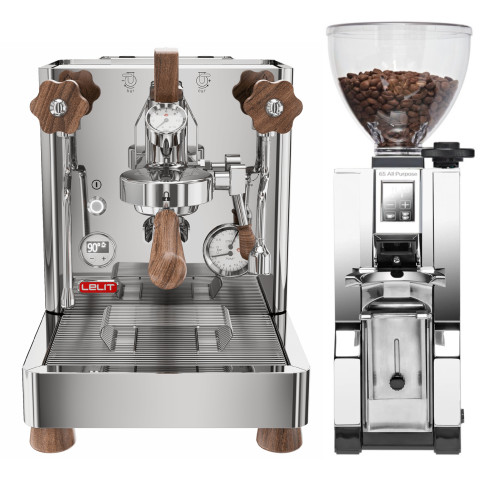 Lelit PL162T Bianca L58E Double Boiler PID 0.8/1.5L Espresso Coffee Machine - V3 - Eureka Mignon Libra 65 AP All Purpose - Grind By Weight - 65mm Flat Burr Coffee Grinder - CHROME - Package