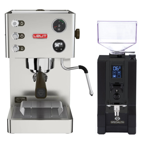 LELIT Victoria PL91T PID Espresso Coffee Machine - Eureka Mignon Specialita' Coffee Grinder - BLACK - Package