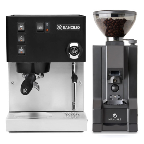 Rancilio Silvia M Single Boiler Espresso Coffee Machine - BLACK - Eureka Mignon Manuale Coffee Grinder - BLACK - Package