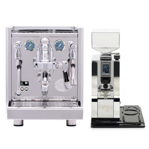 ECM Technika VI e61 Double Boiler PID 0.5L/1L Espresso Coffee Machine - STAINLESS STEEL - Eureka Oro Mignon XL 65mm Flat Burr Coffee Grinder - CHROME - Package