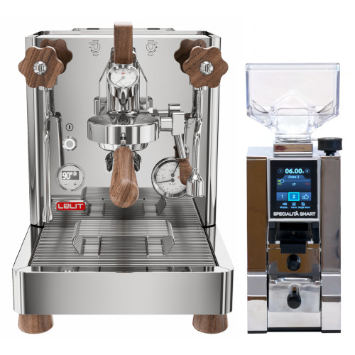 Lelit PL162T Bianca L58E Double Boiler PID 0.8/1.5L Espresso Coffee Machine - V3 - Stainless Steel - Eureka Mignon Specialita' Smart 55mm Flat Burr Coffee Grinder - Chrome - Package