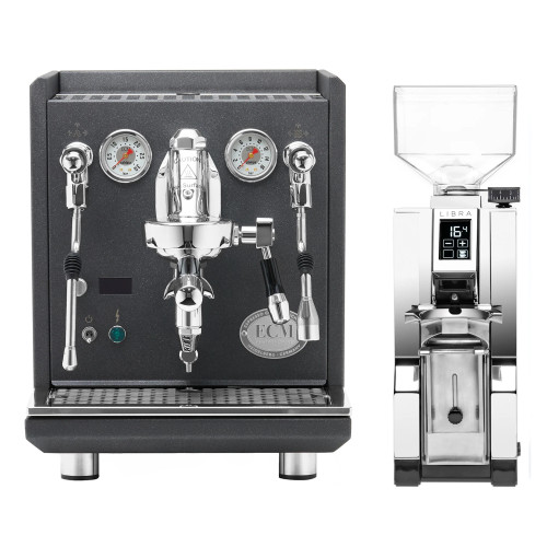 ECM Synchronika II e61 Double Boiler PID 0.75/2L Espresso Coffee Machine - Anthracite - Eureka Mignon Libra 55mm Coffee Grinder - Chrome - Package
