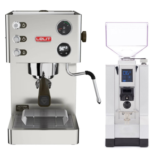 Lelit Victoria PL91T PID Espresso Coffee Machine - Eureka Mignon Specialita' Coffee Grinder - Chrome - Package
