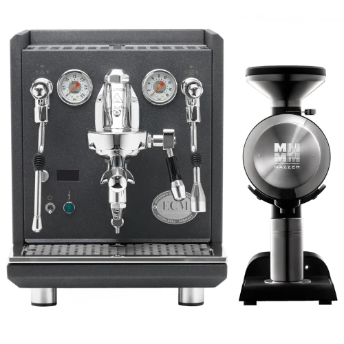 ECM Synchronika II e61 Double Boiler PID 0.75/2L Espresso Coffee Machine - Anthracite - Mazzer Philos - 64mm Single Dose Coffee Grinder - Black - Package