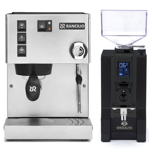 Rancilio Silvia M Single Boiler Espresso Coffee Machine - Stainless Steel - Eureka Mignon Specialita' Coffee Grinder - Black - Package